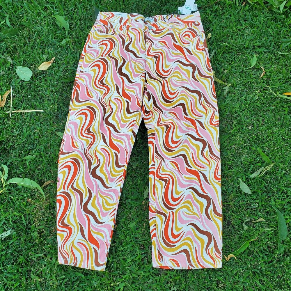 Rue21 Jeans Womens Plus 2X Multicolor Denim Skate Straight Leg Wavy Stretch